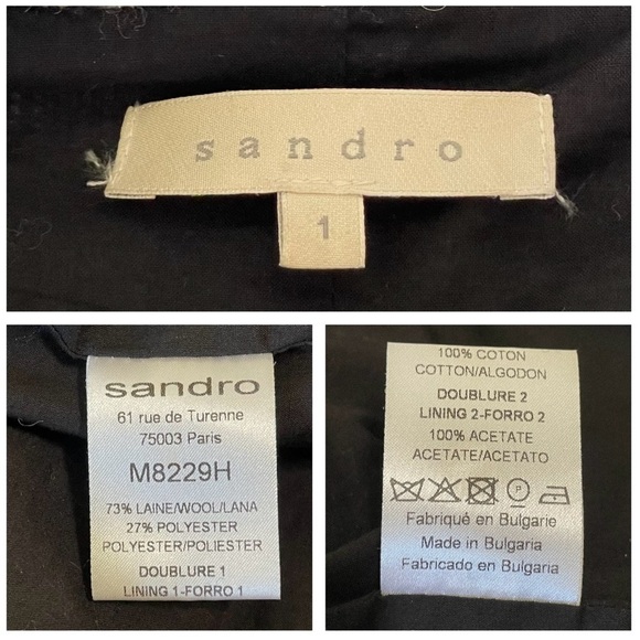 Sandro Wool Blend Patterned Coat Red Black Ivory Small - Picture 16 of 16